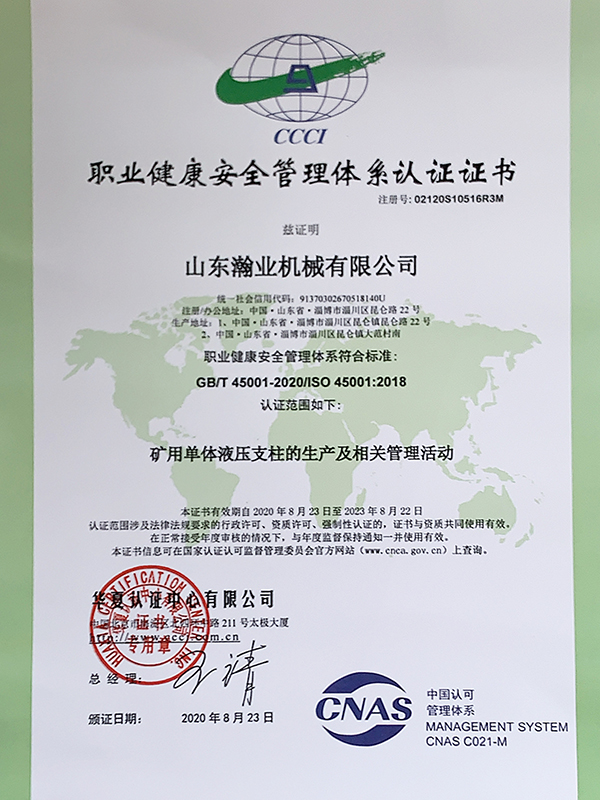 職業(yè)健康體系認(rèn)證證書